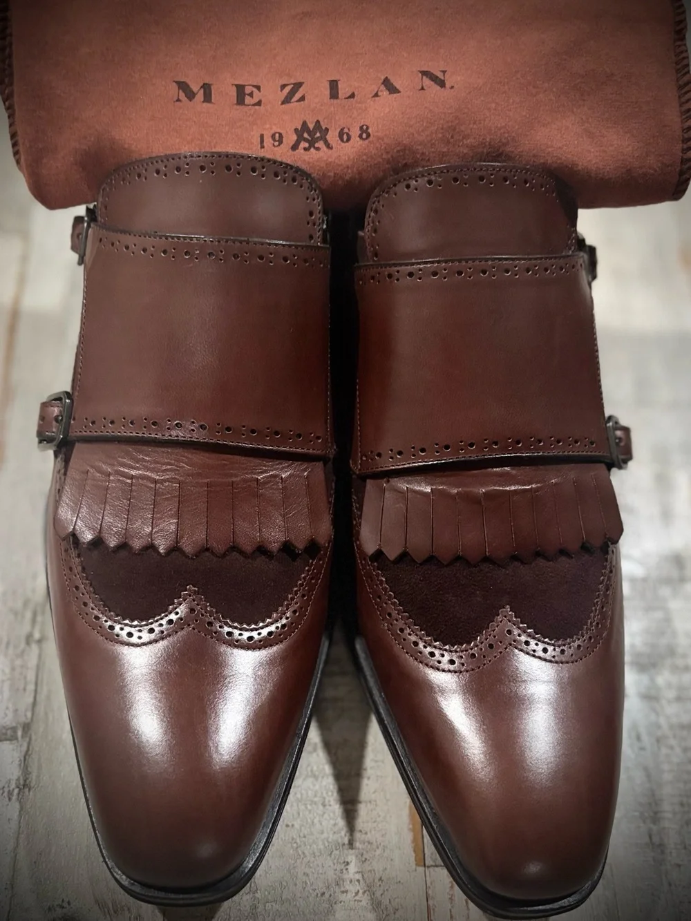 Mezlan Brown Leather Double Monk Fringe Dress Shoes. Classic and beautiful.